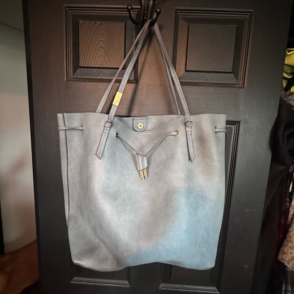 Gray Leather Tote Bag